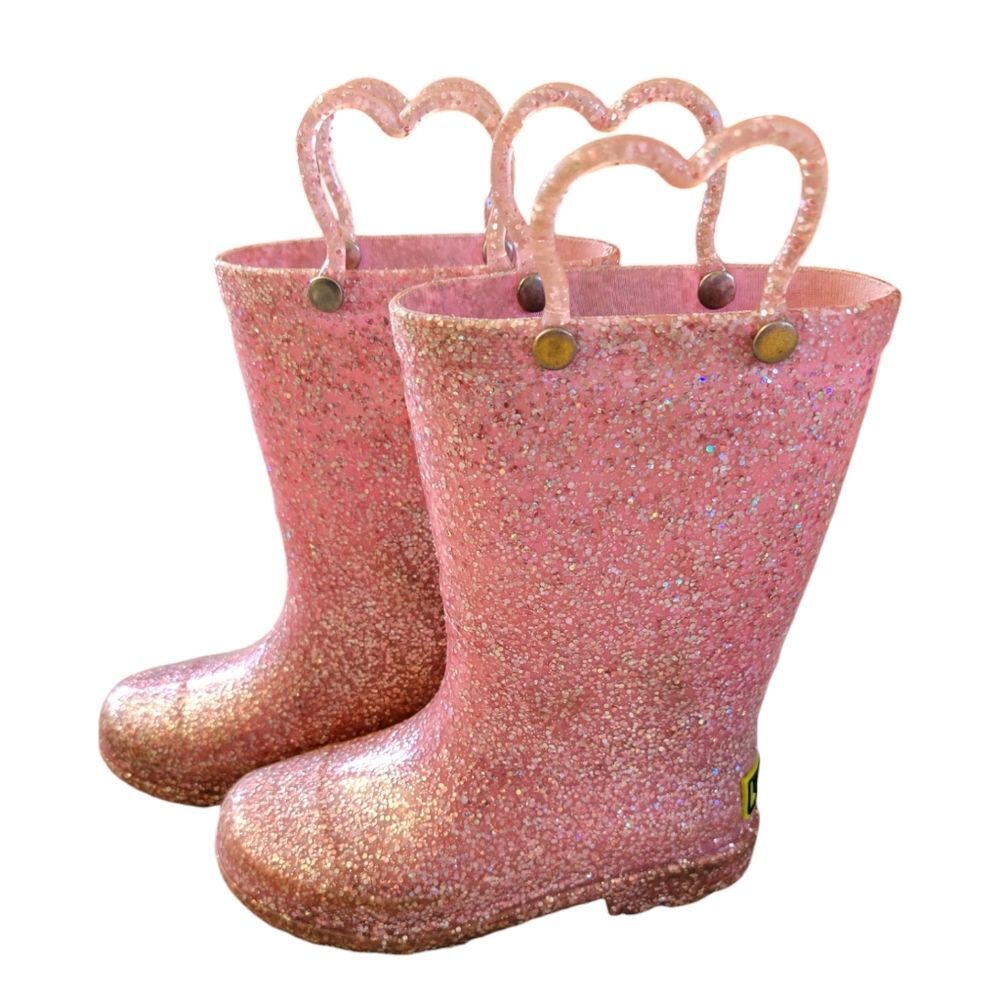 Western Chief Confetti Shimmer Glitter Light Up Pink Rain Boots Size 9
